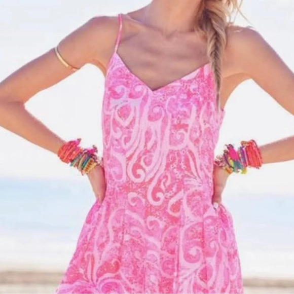 Lilly Pulitzer Pants - Lilly Pulitzer Womens Kyla Slip Dress Romper Size 0 Pink Pout Paisley